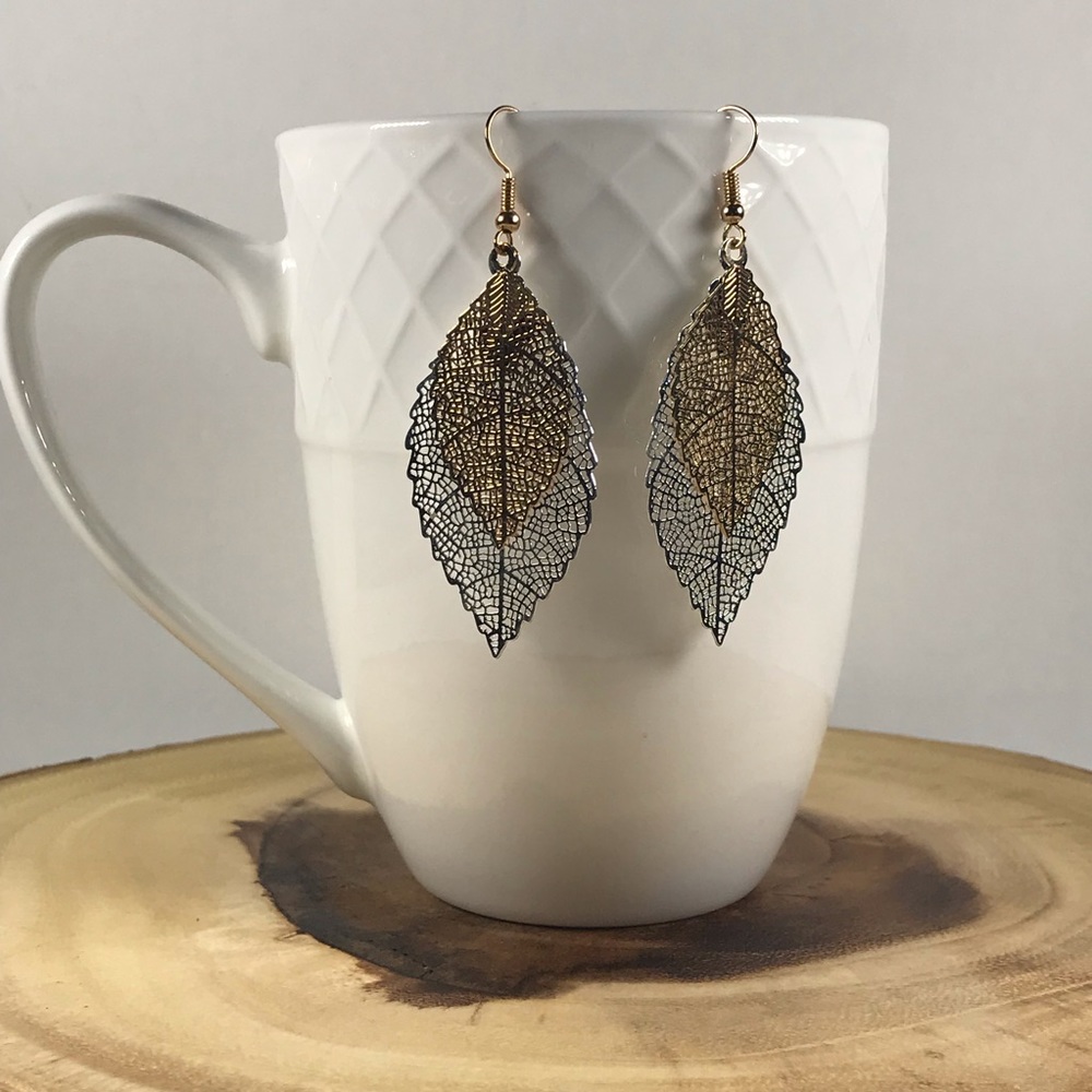 Golden Silver Leaf Earring